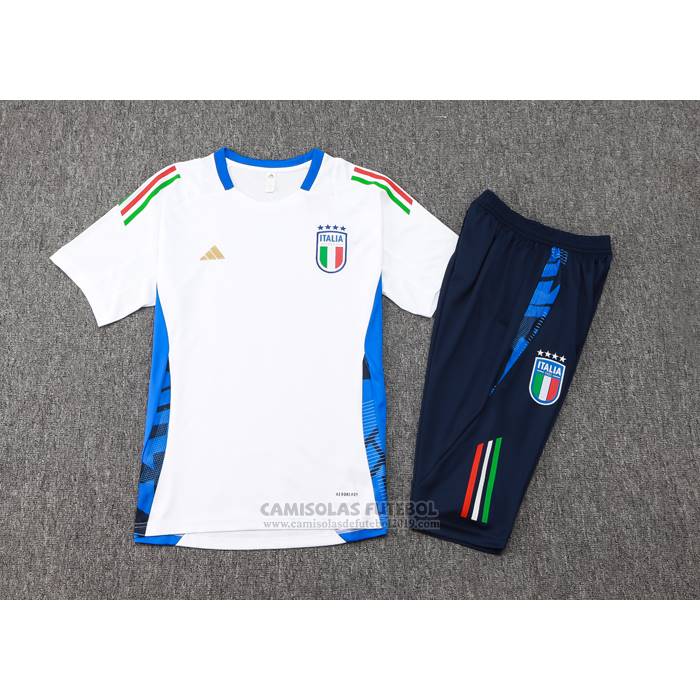 Fato de Treino Italia Manga Curta 2024-2025 Branco - Calcas Curta